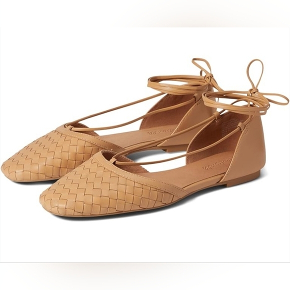 Madewell Celina Lace Up Flats Shoes Tan Brown Sz 8 Boho Beach Party Casual Nwot - Picture 1 of 7